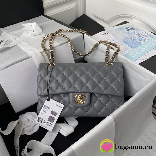 Bagsaaa Chanel Flap Bag Gray Lambskin & Gold Hardware - 23cm - 1