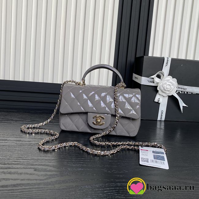 Bagsaaa Chanel Mini Classic Handbag With Top Handle AS2431 GrayGray Patent - 12 × 20 × 6 cm - 1