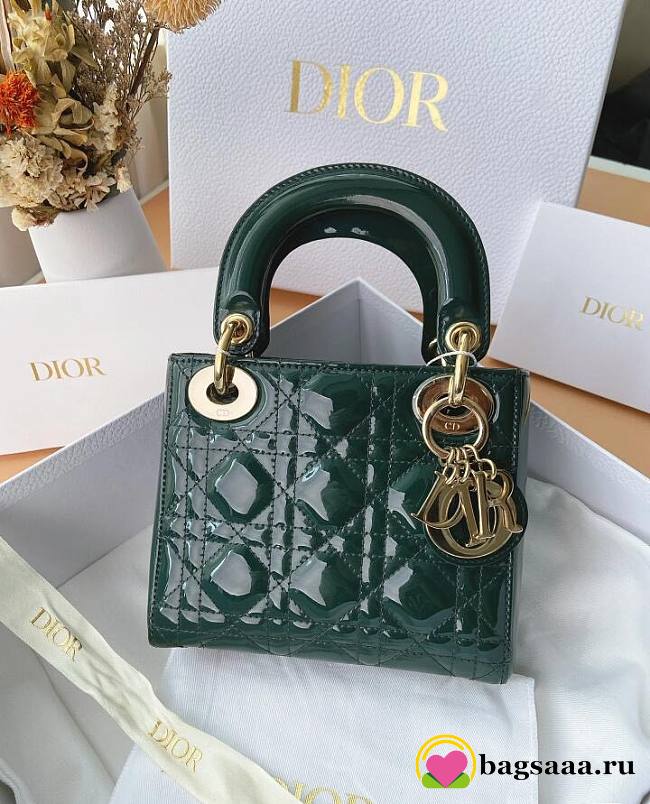 Bagsaaa Dior Mini Lady Green Patent - 17cm - 1