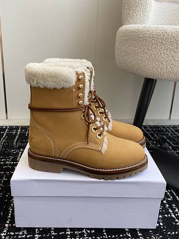 Bagsaaa Celine Kurt Lace-Up Mid Boot In Nubuck Calfskin And Shearling