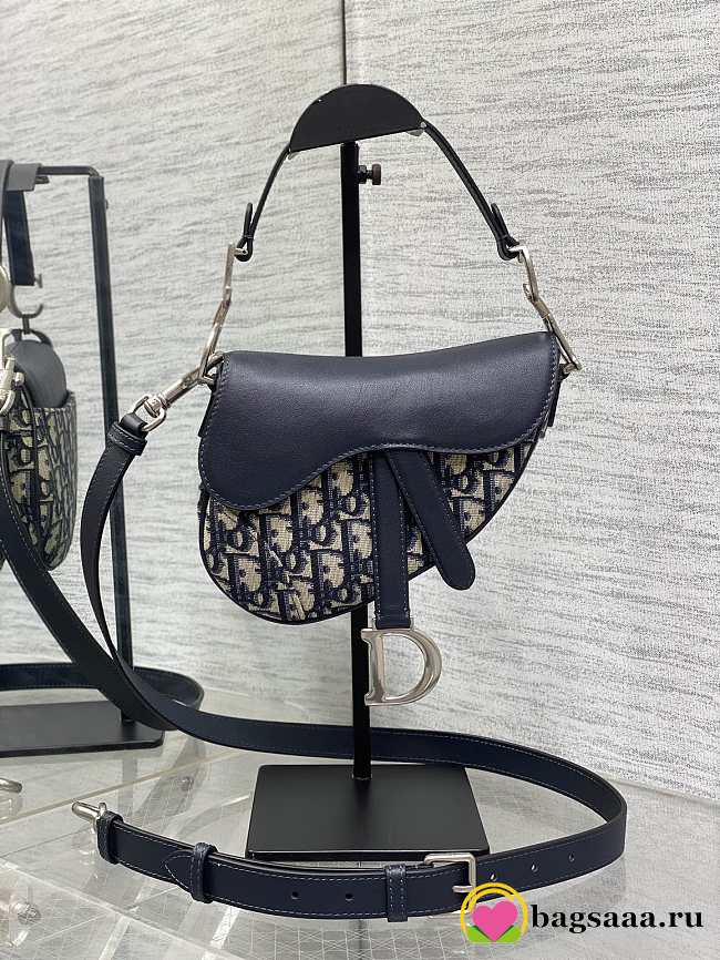 Bagsaaa Dior Mini Saddle Bag with Strap Blue Dior Oblique Jacquard and Smooth Calfskin - 19 x 15 x 6 cm - 1