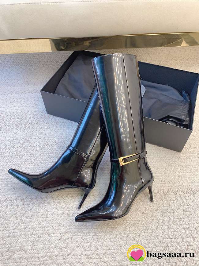 Bagsaaa YSL Lee Boots In Glazed Leather Black - 1