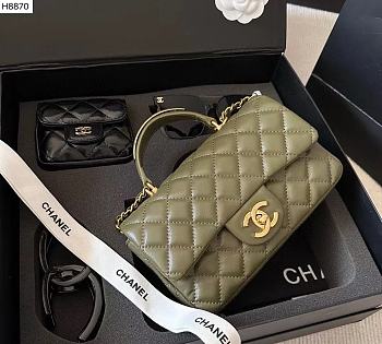 Bagsaaa Chanel Mini Flap Bag with Top Handle gold-tone metal olive green - 21cm