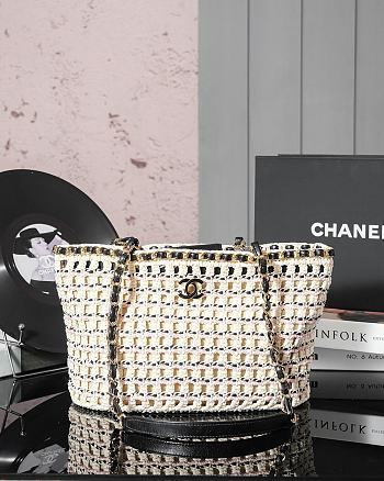 Bagsaaa Chanel Small Tote Beige & Black Cotton Crochet AS5235 -  21 x 33 x 11cm