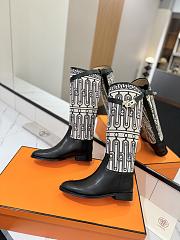 Bagsaaa Hermes Jumping boot black calfskin and printed H canvas - 1