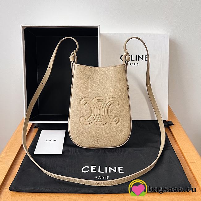 Bagsaaa Celine Phone Pouch Heloise In Supple Calfskin Beige - 15 x 19.2 x 3 CM - 1