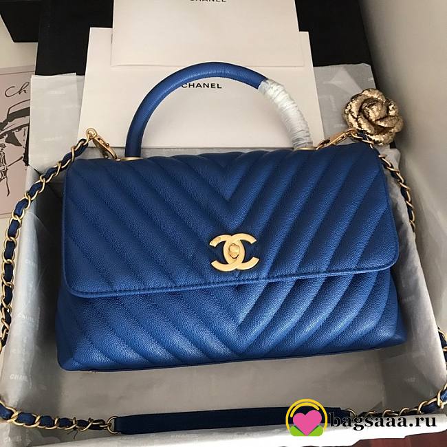 Bagsaaa Chanel Coco Handle Bag Blue Cavier & Gold Hardware - 29cm - 1