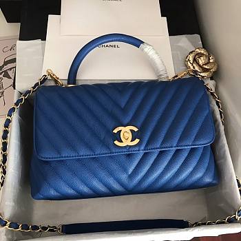 Bagsaaa Chanel Coco Handle Bag Blue Cavier & Gold Hardware - 29cm