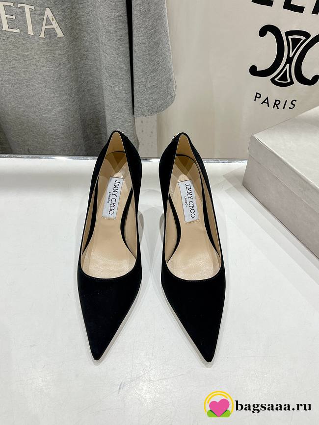 Bagsaaa Jimmy Choo Love 85 Black Suede Pointed Pumps with JC Emblem - 1