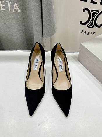 Bagsaaa Jimmy Choo Love 85 Black Suede Pointed Pumps with JC Emblem