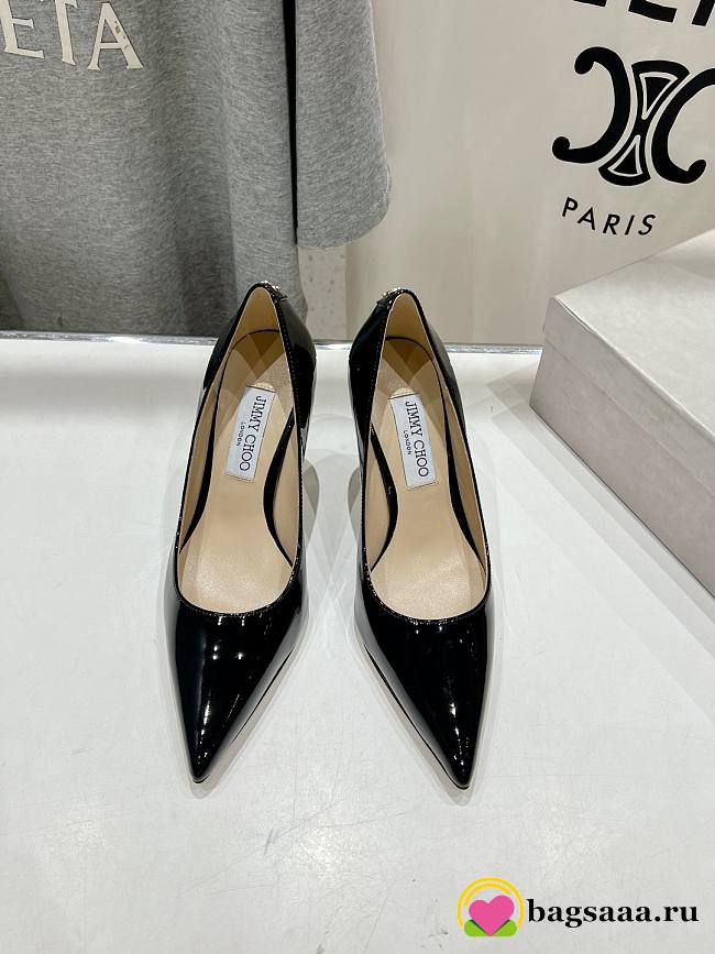 Bagsaaa Jimmy Choo Love 85 Black Patent Leather Pumps with JC Emblem - 1