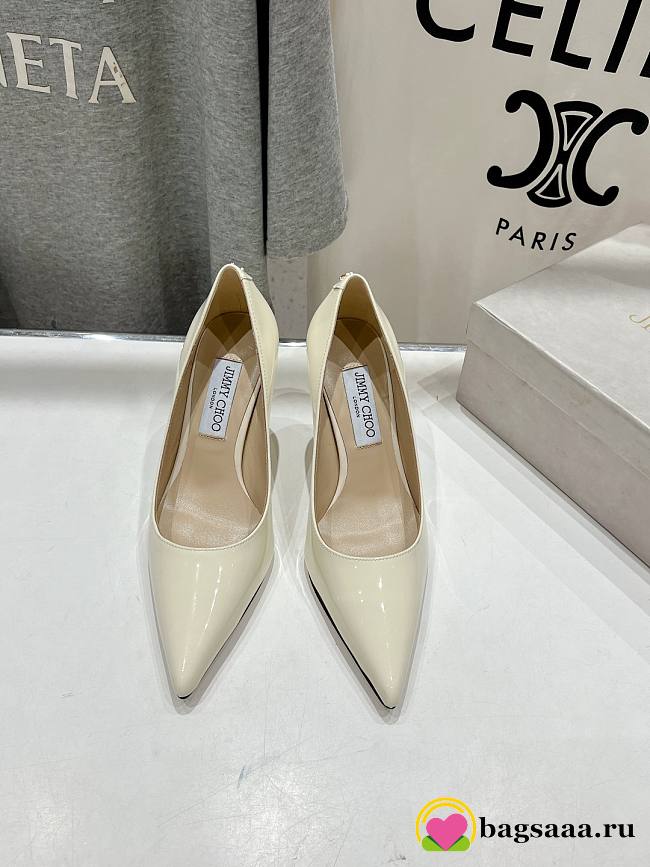 Bagsaaa Jimmy Choo Love 85 Latte Patent Leather Pumps with JC Emblem - 1