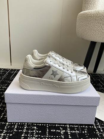 Bagsaaa Dior Star Platform Sneaker Silver-Tone Crinkled-Effect Lambskin and White Calfskin