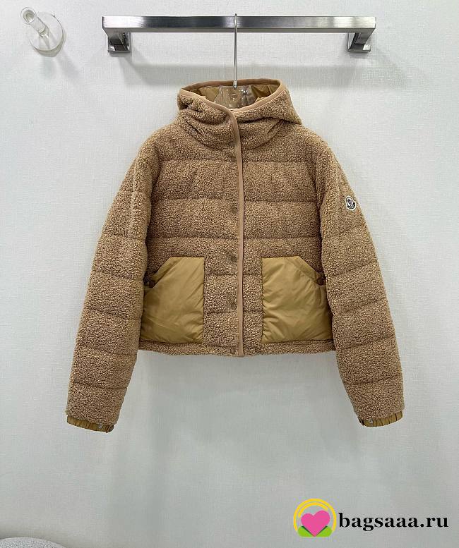 Bagsaaa Moncler Audrieu Teddy Hooded Short Down Jacket Beige - 1