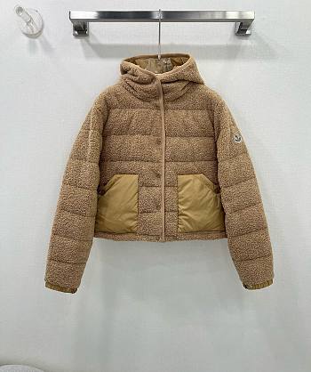 Bagsaaa Moncler Audrieu Teddy Hooded Short Down Jacket Beige