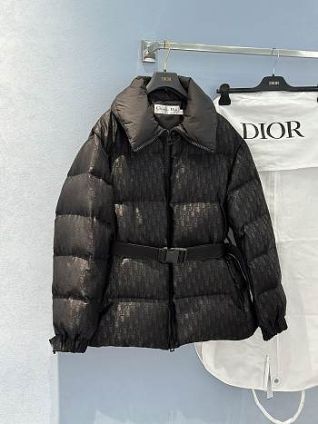 Bagsaaa DiorAlps Belted Puffer Jacket Black Quilted Technical Taffeta Jacquard with Dior Oblique Motif