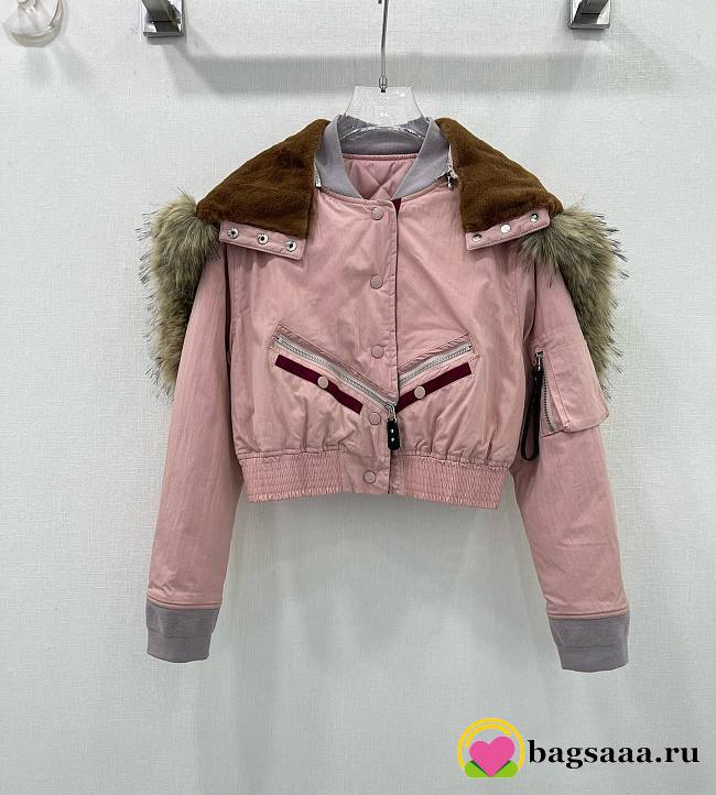 Bagsaaa Louis Vuitton Hooded Cropped Utility Bomber Jacket Pink - 1