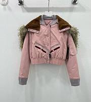 Bagsaaa Louis Vuitton Hooded Cropped Utility Bomber Jacket Pink - 1