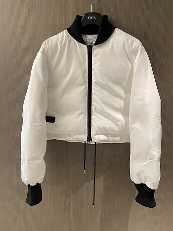 Bagsaaa DiorAlps Cropped Bomber Jacket White Padded Technical Taffeta with Black Miss Dior Graffiti Motif