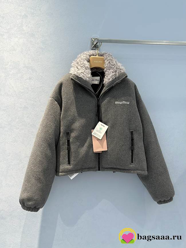 Bagsaaa Miumiu Fleece Down Jacket Grey - 1