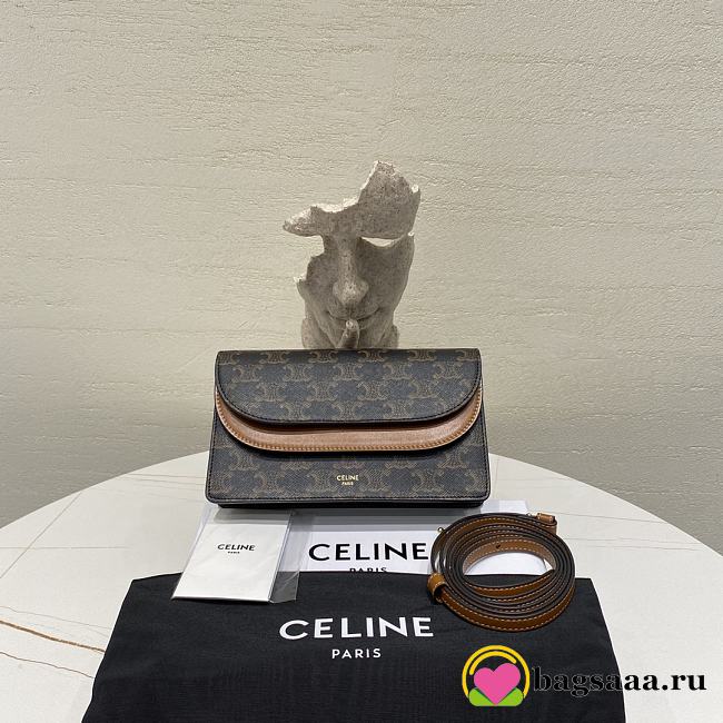 Bagsaaa Celine Wallet on strap in Triomphe Canvas and Smooth Lambskin - 20 x 12 x 5 CM - 1