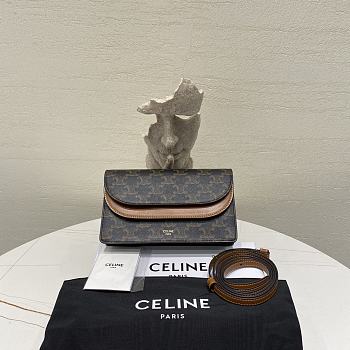 Bagsaaa Celine Wallet on strap in Triomphe Canvas and Smooth Lambskin - 20 x 12 x 5 CM