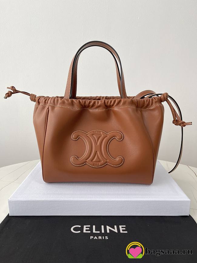 Bagsaaa Celine Small Cabas Drawstring Cuir Triomphe In Grained Calfskin Brown - 22.5 x 18 x 13 CM - 1