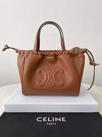 Bagsaaa Celine Small Cabas Drawstring Cuir Triomphe In Grained Calfskin Brown - 22.5 x 18 x 13 CM