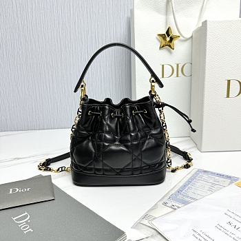 Bagsaaa Small Dior Jolie Bucket Bag Black Macrocannage - 17×16×9cm