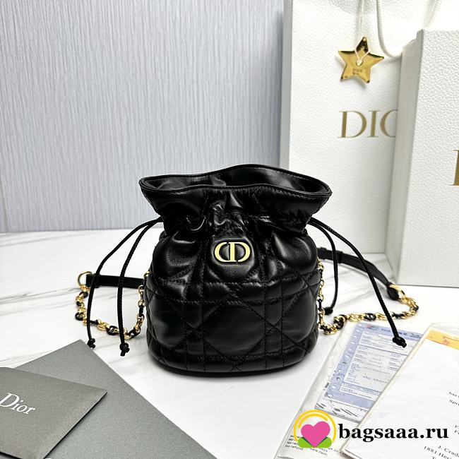 Bagsaaa Dior Miss Caro Mini Bucket Bag with Drawstring Black Macrocannage Lambskin - 16 x 18.5 x 13 cm - 1