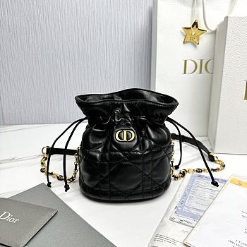 Bagsaaa Dior Miss Caro Mini Bucket Bag with Drawstring Black Macrocannage Lambskin - 16 x 18.5 x 13 cm