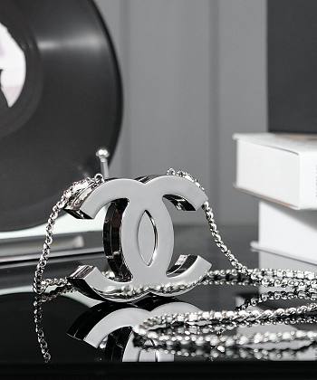 Bagsaaa Chanel Long Necklace Silver ABE814