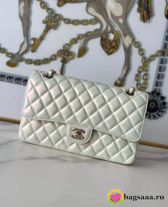 Bagsaaa Chanel Flap Bag Iridescent White & Light Gold Hardware - 25cm - 1