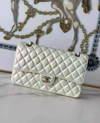 Bagsaaa Chanel Flap Bag Iridescent White & Light Gold Hardware - 25cm