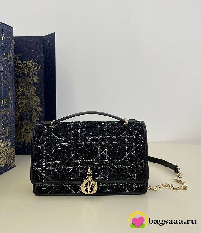 Bagsaaa My Dior Top Handle Bag Black Cannage Tweed - 24cm - 1