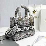 Bagsaaa Dior Medium Lady D-Lite Bag Latte Embroidery with Multicolor Dior Around the World Motif - 24 x 21 x 12 cm - 2