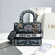 Bagsaaa Dior Medium Lady D-Lite Bag Latte Embroidery with Blue Dior Around the World Motif - 24 x 21 x 12 cm - 1