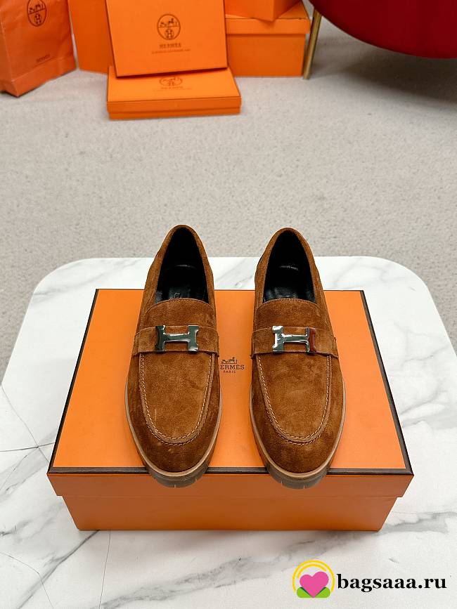 Bagsaaa Hermes Faubourg loafer brown suede - 1