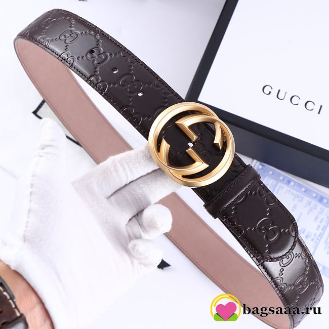 Bagsaaa Gucci Brown Belt & Gold 4cm - 1