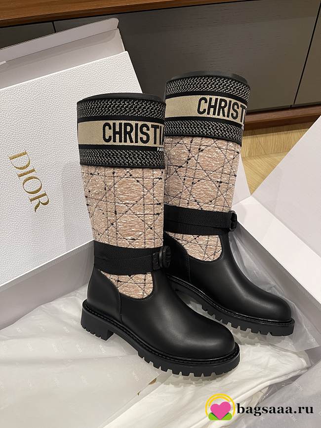 Bagsaaa Dior D-Major Boot Beige and Black Cannage Tweed and Black Calfskin - 1