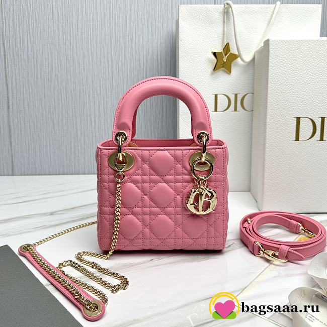 Bagsaaa Mini Lady Dior Bag Pink Cannage Lambskin - 17 x 15 x 7 cm - 1