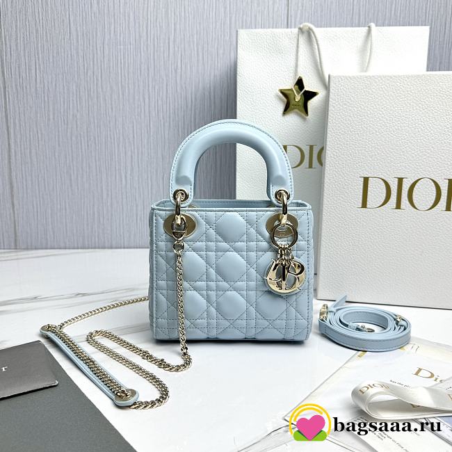 Bagsaaa Mini Lady Dior Bag Light Blue Cannage Lambskin - 17 x 15 x 7 cm - 1