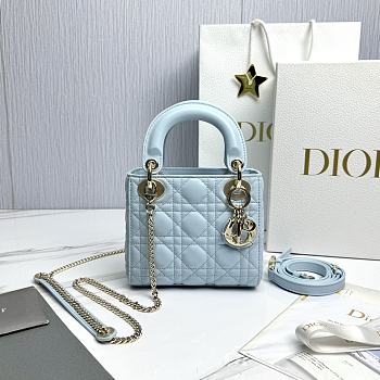 Bagsaaa Mini Lady Dior Bag Light Blue Cannage Lambskin - 17 x 15 x 7 cm