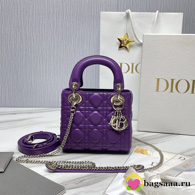 Bagsaaa Mini Lady Dior Bag Purple Cannage Lambskin - 17 x 15 x 7 cm - 1