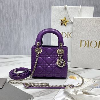 Bagsaaa Mini Lady Dior Bag Purple Cannage Lambskin - 17 x 15 x 7 cm