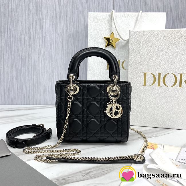 Bagsaaa Mini Lady Dior Bag Black Cannage Lambskin - 17 x 15 x 7 cm - 1