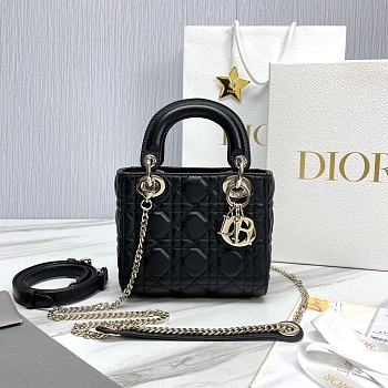 Bagsaaa Mini Lady Dior Bag Black Cannage Lambskin - 17 x 15 x 7 cm