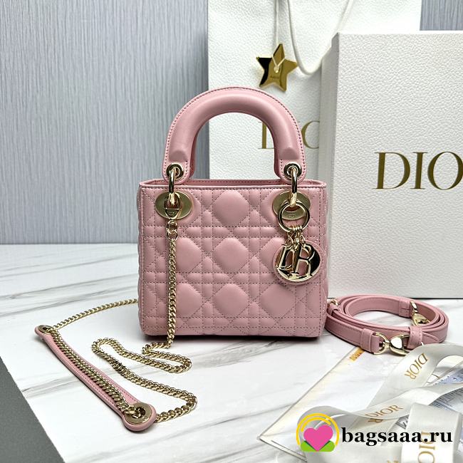 Bagsaaa Mini Lady Dior Bag Light Pink Cannage Lambskin - 17 x 15 x 7 cm - 1