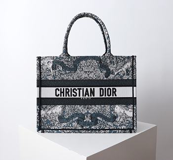 Bagsaaa Medium Dior Book Tote Blue Embroidery with White Dior Around the World Motif - 36 x 27.5 x 16.5 cm