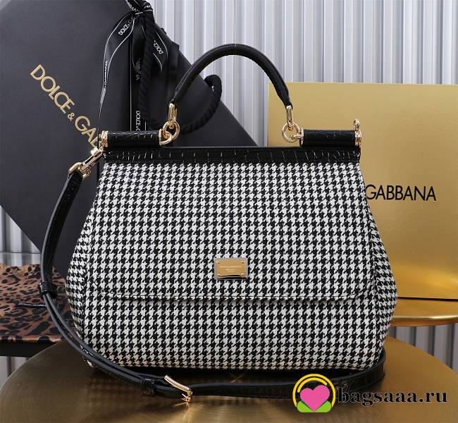 Bagsaaa D&G Large Sicily Handbag in houndstooth fabric - 21 x 25 x 12 cm - 1